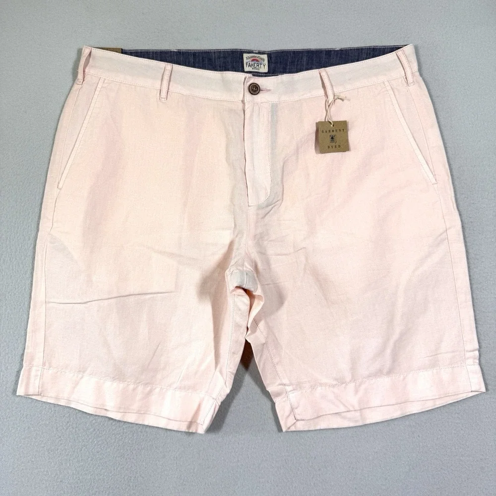 FAHERTY Shorts‎ Mens 36 Malibu Chino Linen Blend Summer Pink Coastal Beach NWT